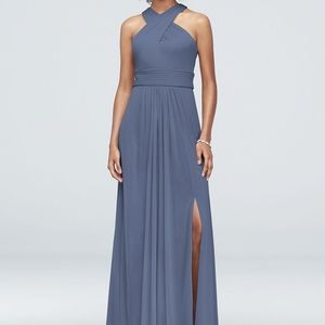 Davids bridal criss-cross high neck